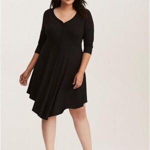 Torrid Super Soft Black Ribbed Knit Asymmetrical Skater Dress Size 2